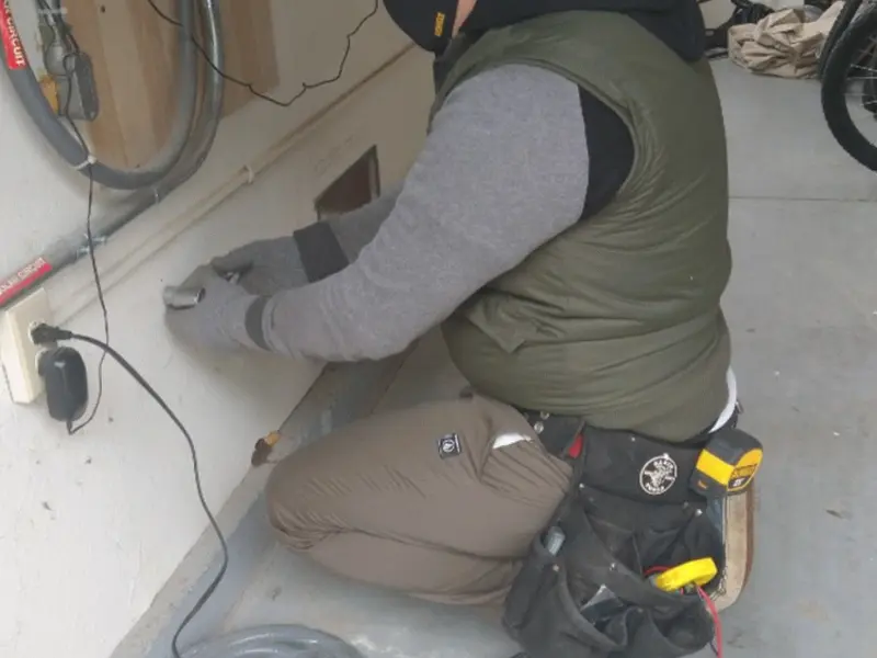 Electrician performing outlet wiring in a Ocoee garage
